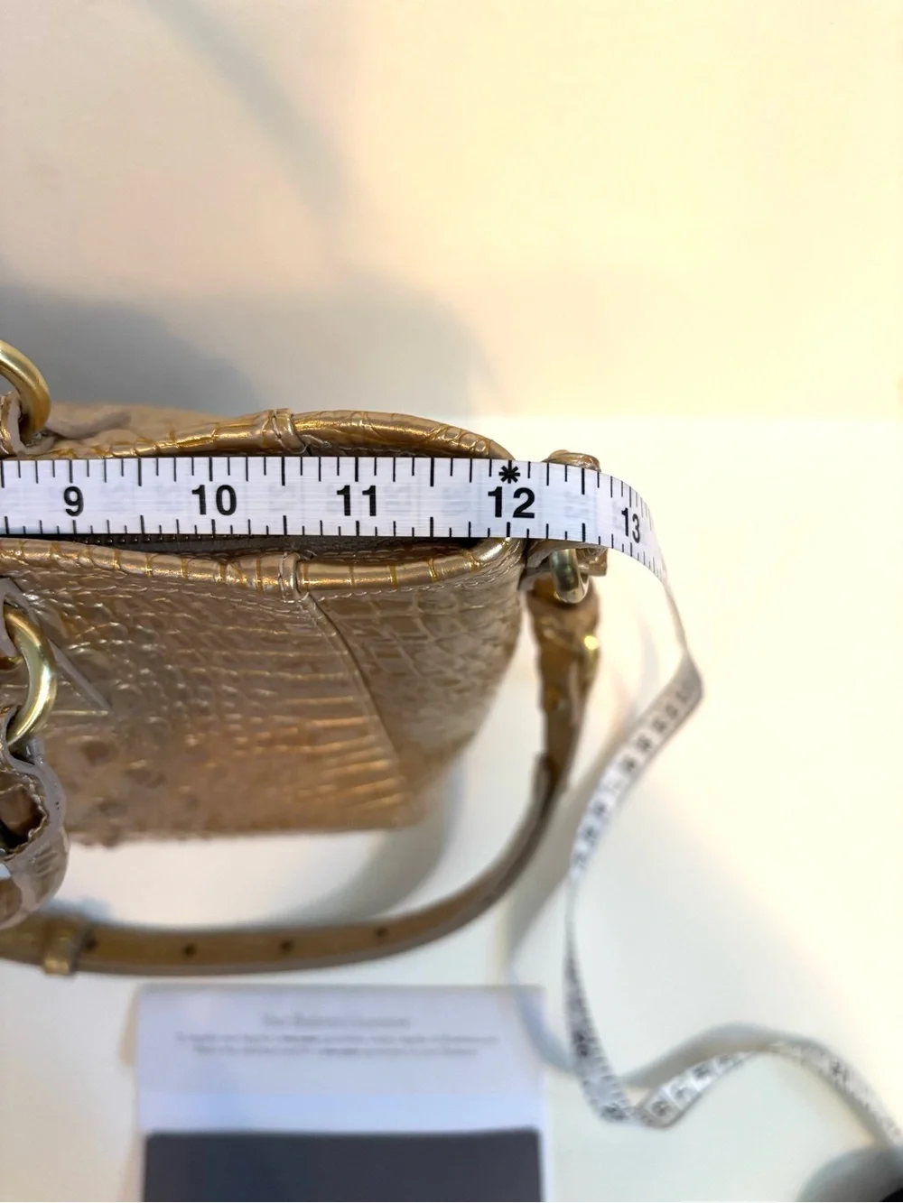Rare New Brahmin Croc Mini Arno Fizz Glossy Gold Tan NWT